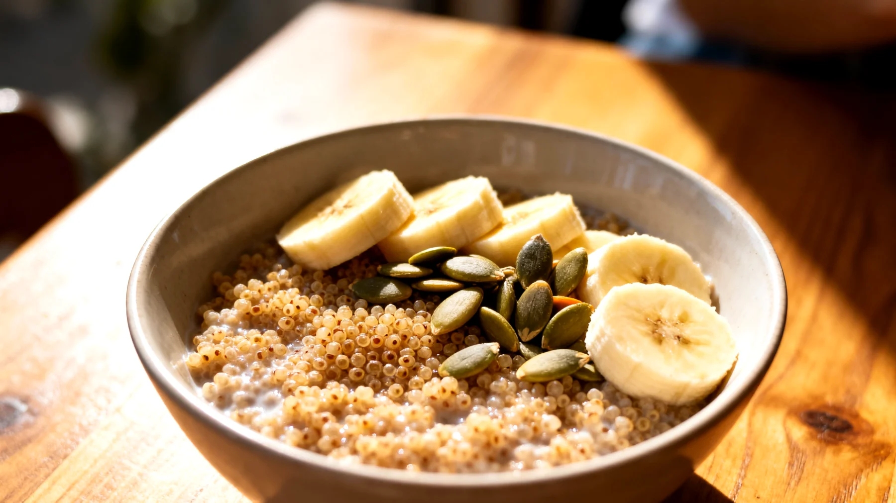 Amaranto soffiato con banana e semi di zucca"
