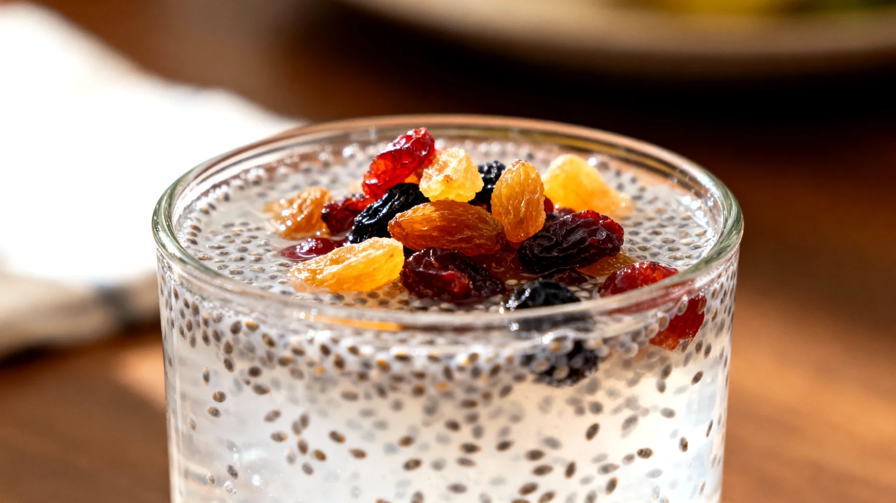 Kefir d'acqua con semi di chia e frutta secca"