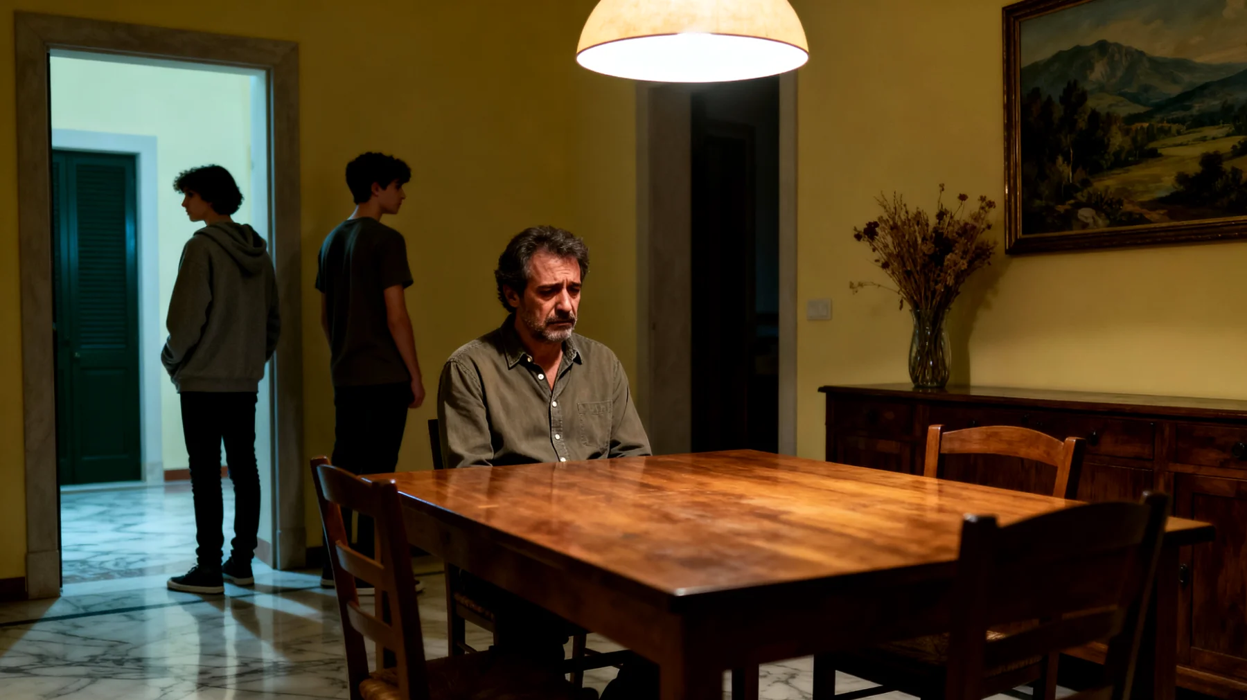 Un papà fatica a instaurare un dialogo aperto e significativo con i suoi figli giovani adulti, che sembrano distanti e poco inclini a condividere la loro vita, creando un senso di estraneità reciproca"