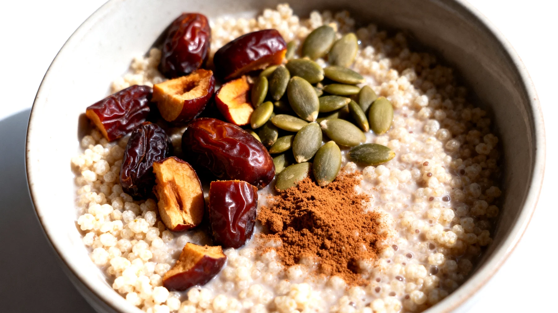 Amaranto soffiato con datteri, semi di zucca e cannella"