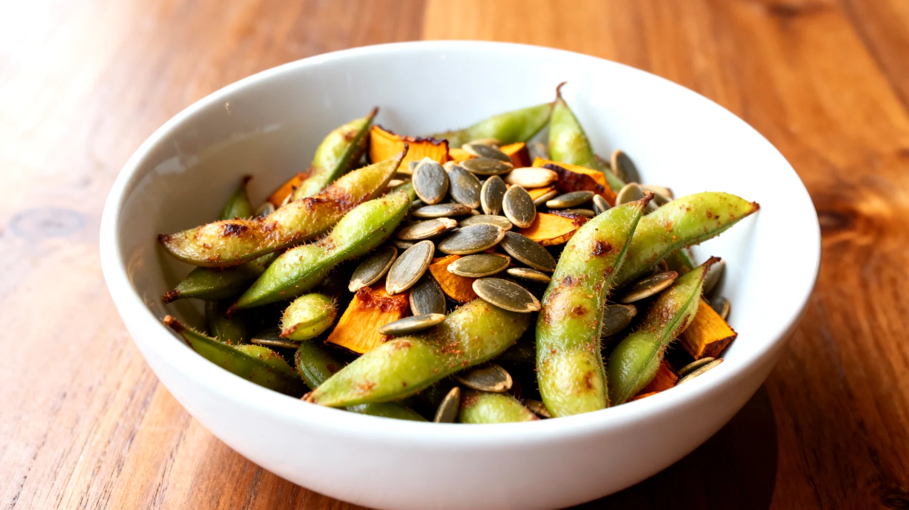 Edamame tostati con semi di zucca"