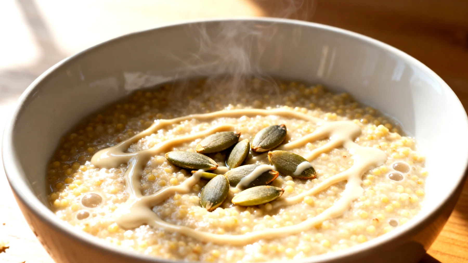 Porridge di miglio con semi di zucca e tahini"