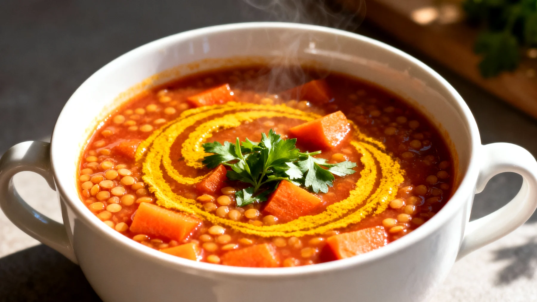 Zuppa di lenticchie rosse con carote e curcuma"