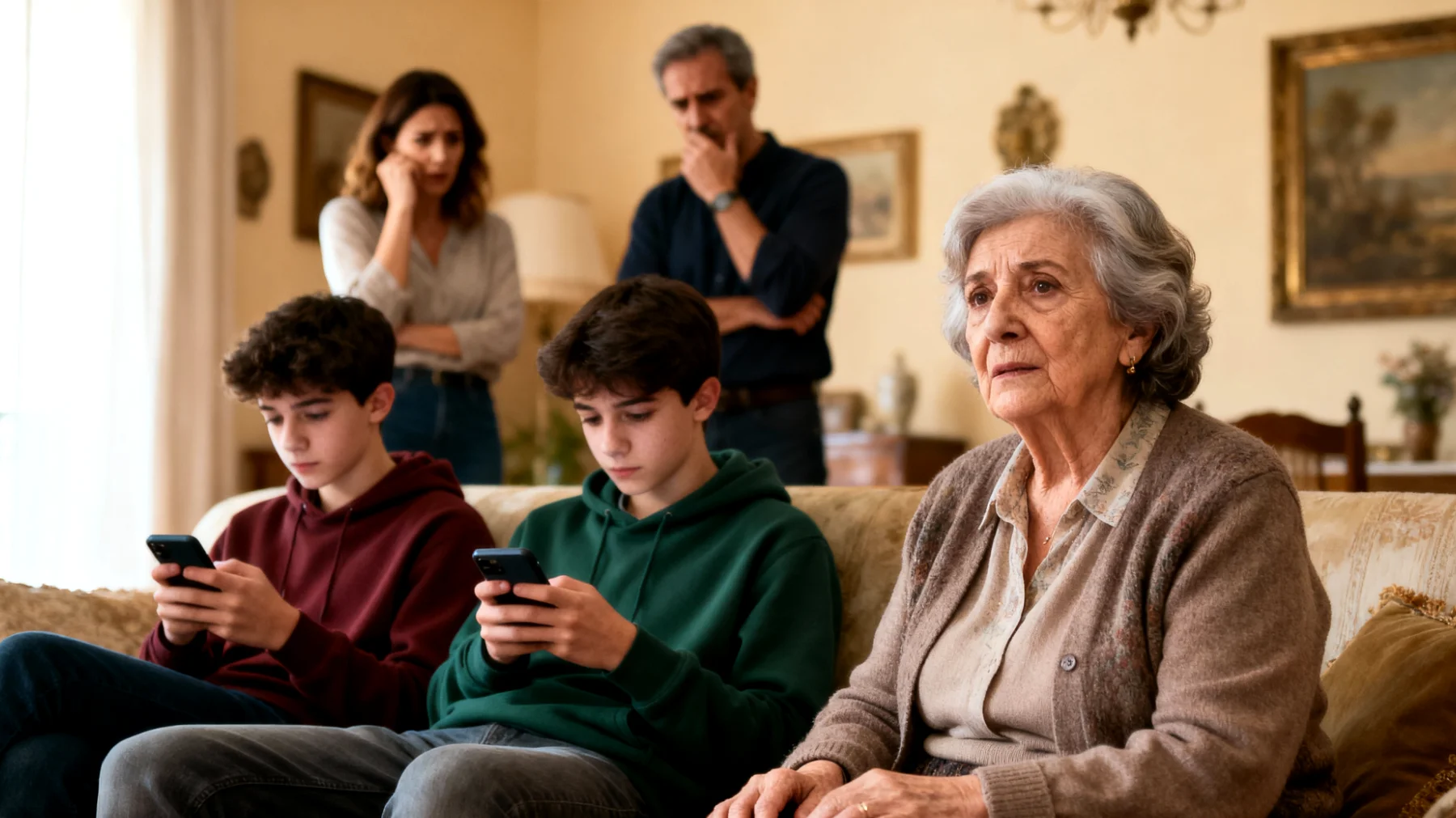 La nonna si trova a gestire nipoti adolescenti che mostrano una dipendenza eccessiva da lei, faticando a sviluppare la propria autonomia e a relazionarsi adeguatamente con i coetanei e con i genitori, creando tensioni familiari e ostacolando il naturale processo di crescita e individuazione tipico dell'adolescenza"
